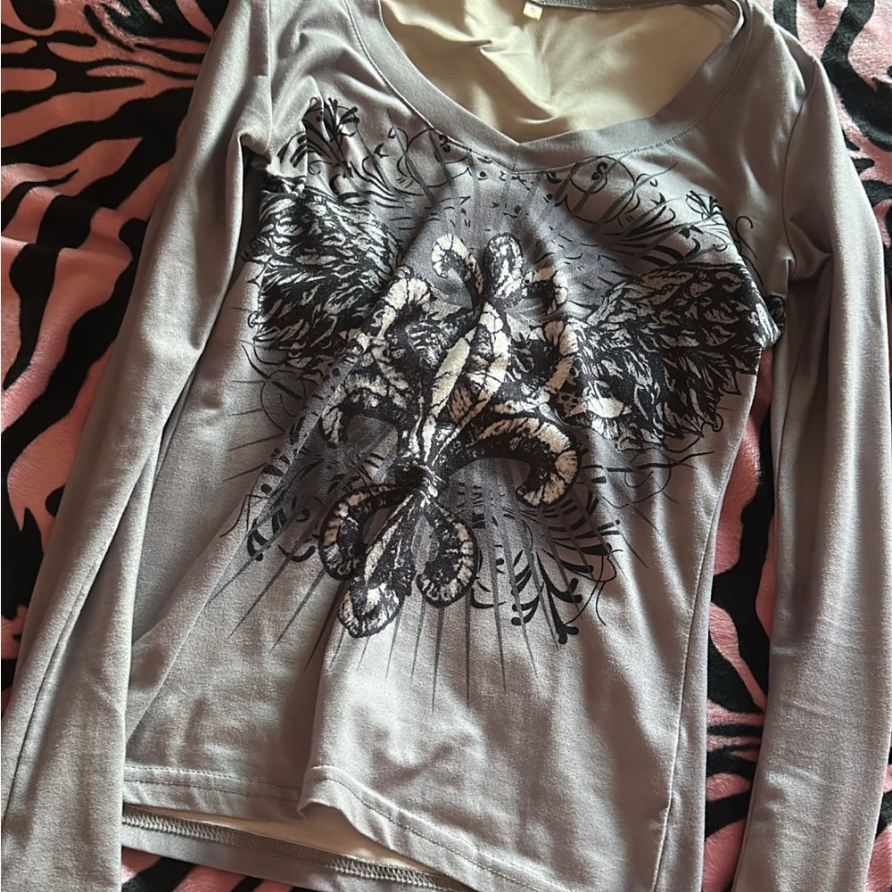 Y2K Vintage Grey & black long sleeve top